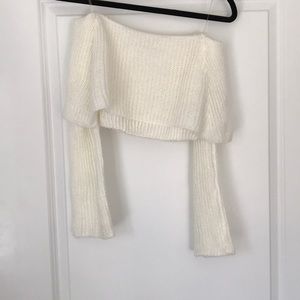 Off the Shoulder White Cropped Sweater